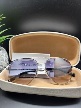 Michael Kors Aviator Sunglasses - Gold Frame with Gradient Blue-Brown Lenses